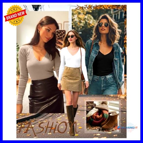 Long Sleeve V Neck T-Shirts Cotton Slim Fit Layering Basic Tees Casual - Picture 3 of 7